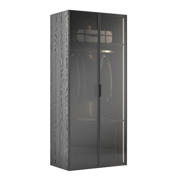 Шкаф двухдверный черный с выдвижными ящиками и стеклянными полками
